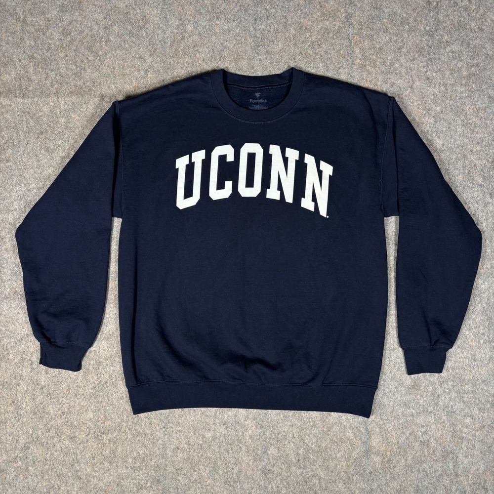 Fanatics UConn Sweatshirt Mens L Navy Blue Arched Logo Crewneck NCAA Huskies